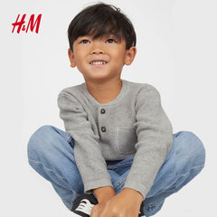 H&M LIGHT GREY WAFFLE KNIT HENLEY JUMPER