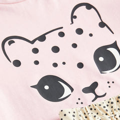 H&M GIRLS LIGHT PINK LEOPARD GRAPHICS T-SHIRT