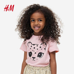 H&M GIRLS LIGHT PINK LEOPARD GRAPHICS T-SHIRT