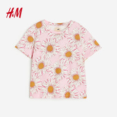 H&M LIGHT PINK FLOWERS PRINT T-SHIRT