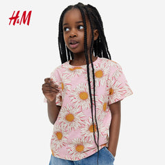 H&M LIGHT PINK FLOWERS PRINT T-SHIRT