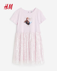 H&M LIGHT PINK FROZEN SEQUINED JERSEY DRESS