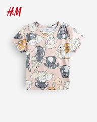 H&M LIGHT PINK RABBIT PRINTED T-SHIRT