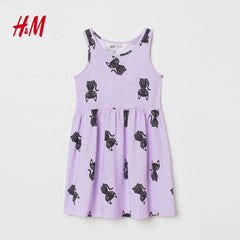 H&M LIGHT PURPLE SLEEVELESS CATS PRINTED DRESS