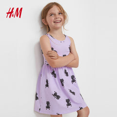 H&M LIGHT PURPLE SLEEVELESS CATS PRINTED DRESS