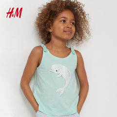 H&M LIGHT TURQUOISE DOLPHIN PRINTED TANK TOP