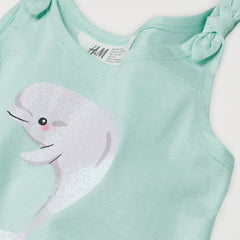 H&M LIGHT TURQUOISE DOLPHIN PRINTED TANK TOP