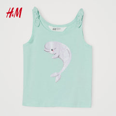 H&M LIGHT TURQUOISE DOLPHIN PRINTED TANK TOP