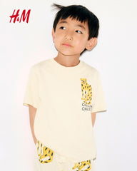 H&M LIGHT YELLOW CHEETAH PRINTED T-SHIRT