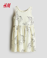 H&M LIGHT YELLOW UNICORNS PRINTED DRESS