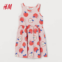 H&M LIGHT PINK APPLES PATTERNED DRESS