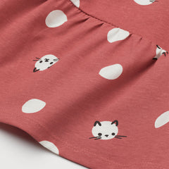 H&M MARSALA RED WHITE DOTTED PRINTED COTTON DRESS