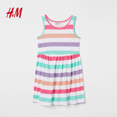 H&M MULTICOLOR STRIPED JERSEY SLEEVELESS DRESS