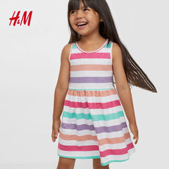 H&M MULTICOLOR STRIPED JERSEY SLEEVELESS DRESS