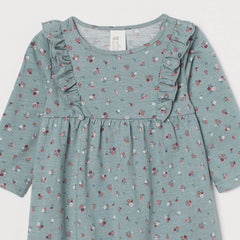 H&M Mint Green Floral Frill Trimmed Jersey Dress