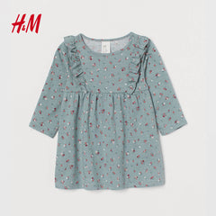 H&M Mint Green Floral Frill Trimmed Jersey Dress