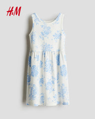 H&M NATURAL WHITE BLUE FLORAL PRINTED DRESS