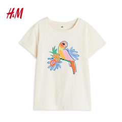 H&M NATURAL WHITE PARROT PTINTED T-SHIRT