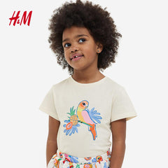 H&M NATURAL WHITE PARROT PTINTED T-SHIRT