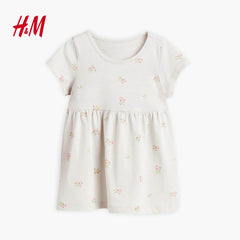 H&M NATURAL WHITE TWIGS PRINTED DRESS