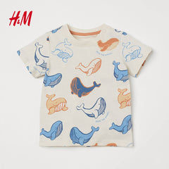 H&M NATURAL WHITE WHALES PRINTED COTTON T-SHIRT