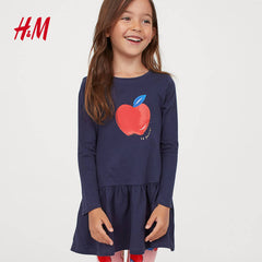 H&M NAVY APPLE PRINTED JERSEY DRESS