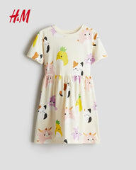 H&M OFF WHITE ANIMAL PRINTED DRESS