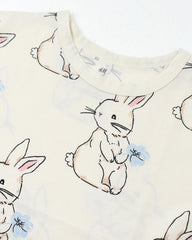 H&M OFF WHITE BUNNIES PRINTED T-SHIRT