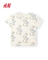 H&M OFF WHITE BUNNIES PRINTED T-SHIRT