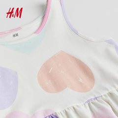 H&M OFF WHITE HEARTS PATTERNED COTTON DRESS
