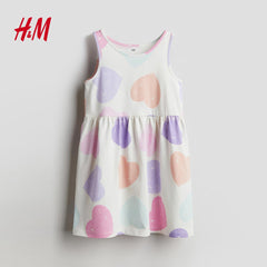 H&M OFF WHITE HEARTS PATTERNED COTTON DRESS