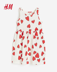 H&M OFF WHITE HEARTS PATTERNED DRESS
