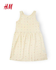 H&M OFF WHITE OVERALL HEARTS PRINTED DRESS