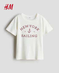 H&M OFF WHITE SAILING PRINTED T-SHIRT