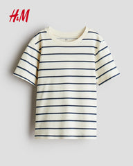 H&M OFF WHITE STRIPED T-SHIRT