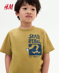 H&M OLD YELLOW SKATE RABEL PRINTED T-SHIRT