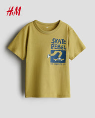 H&M OLD YELLOW SKATE RABEL PRINTED T-SHIRT