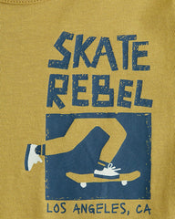 H&M OLD YELLOW SKATE RABEL PRINTED T-SHIRT