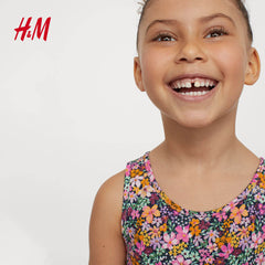 H&M OVERALL FLORAL PATTERNED SLEEVELESS JERSEY DRESS