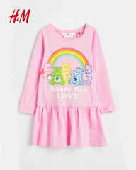 H&M PINK CARE BEAR LONG SLEEVE DRESS