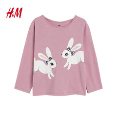 H&M WHITE HEARTS PRINTED LONG SLEEVE T-SHIRT