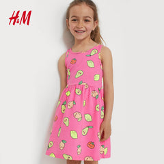 H&M PINK FRUITS PATTERNED JERSEY DRESS