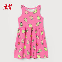 H&M PINK FRUITS PATTERNED JERSEY DRESS
