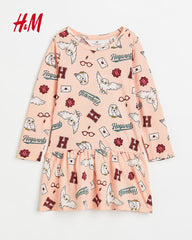 H&M PINK HOGWARDS PRINTED DRESS