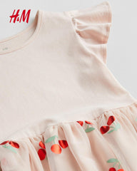 H&M POWDER PINK CHERRY TULLE SKIRT DRESS