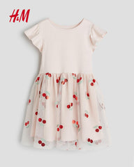 H&M POWDER PINK CHERRY TULLE SKIRT DRESS