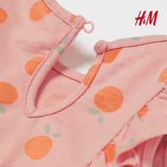 H&M POWDER PINK ORANGES FLOUNCE TRIMMED JERSEY DRESS