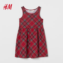 H&M RED CHECKED SLEEVELESS DRESS