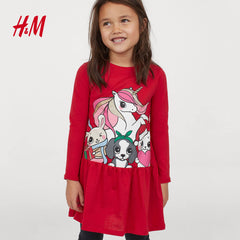 H&M RED CHRISTMAS GANG PRINTED COTTON JERSEY DRESS
