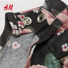 H&M ROSES PRINTED RUFFLE TRIMMED JERSEY DRESS